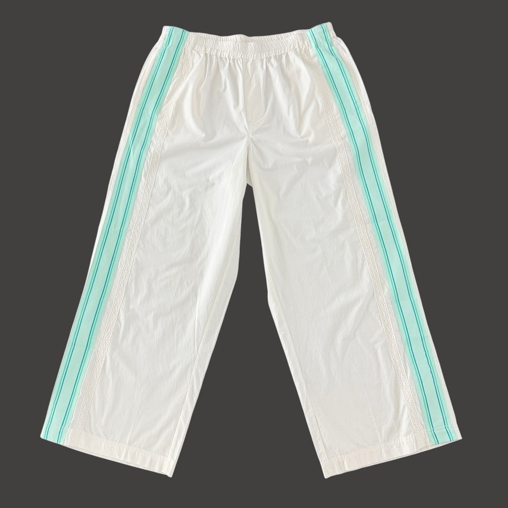 Free People Team Spirit Wide Leg Pull-on Pants Size L White Coastal Resortwear